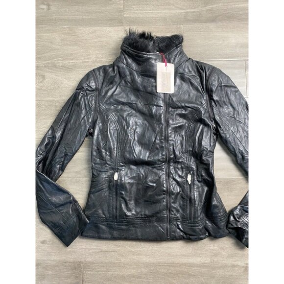 $675 Ted Baker Leather Jacket Furrly  Shearling Trim SIZE 2 US 6 Detached Sleeve - Picture 9 of 14